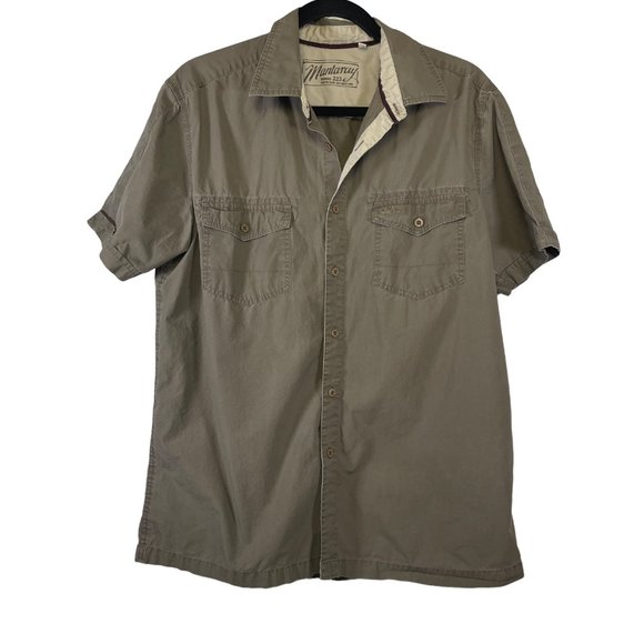 Mantaray Mens Size Large Khaki Tan Short Sleeve Button Up Casual Shirt - Picture 1 of 6